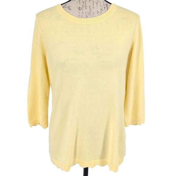 Talbots Sweaters - TALBOTS Sweater Medp Butter Yellow Scalloped Hem and Cuffs Great